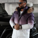 Kurtka męska z kapturem Ombre Olavoga bordowa pikowana sklep online