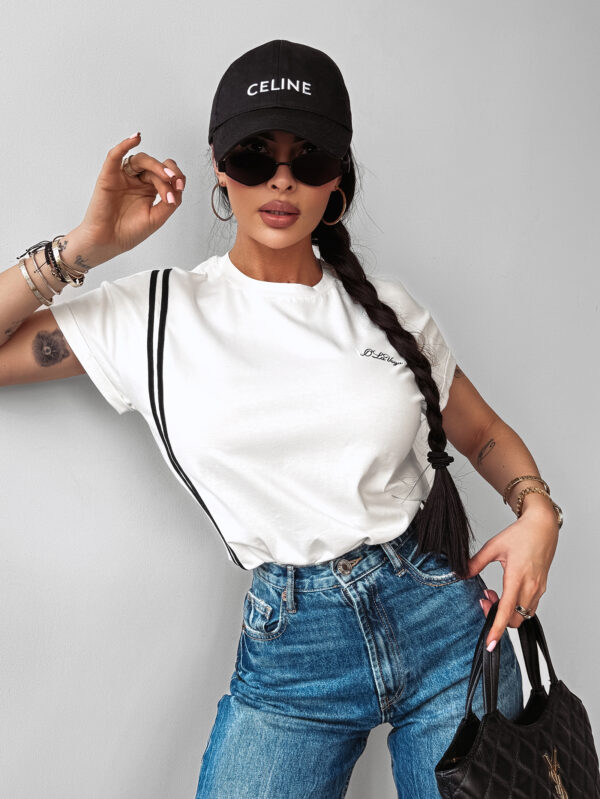 T-shirt damski z lampasem basic RISCE OLAVOGA ecru , butik olv , olavoga sklep online , ola voga ,