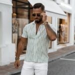 Koszula casual męska na krótki rękaw PORDE OLAVOGA zielona , butik partnerski , wyprzedaż , wyprzedaz , zdjęcia , butiki partnerskie , olv , sklep online , ola voga , butik , sklep , shop , men , elegancka , beżowa , shirt , beige , green , white , biała , żakardowa , z tkaniny strukturalnej , letnia , wakacyjna , przewiewna , ecru ,