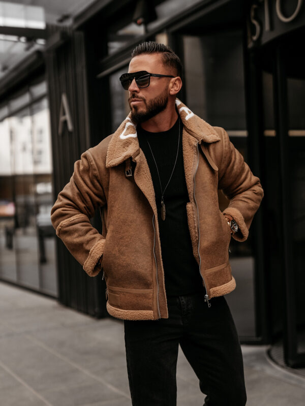 Beżowa kurtka męska OLAVOGA LENNOX od przodu ,