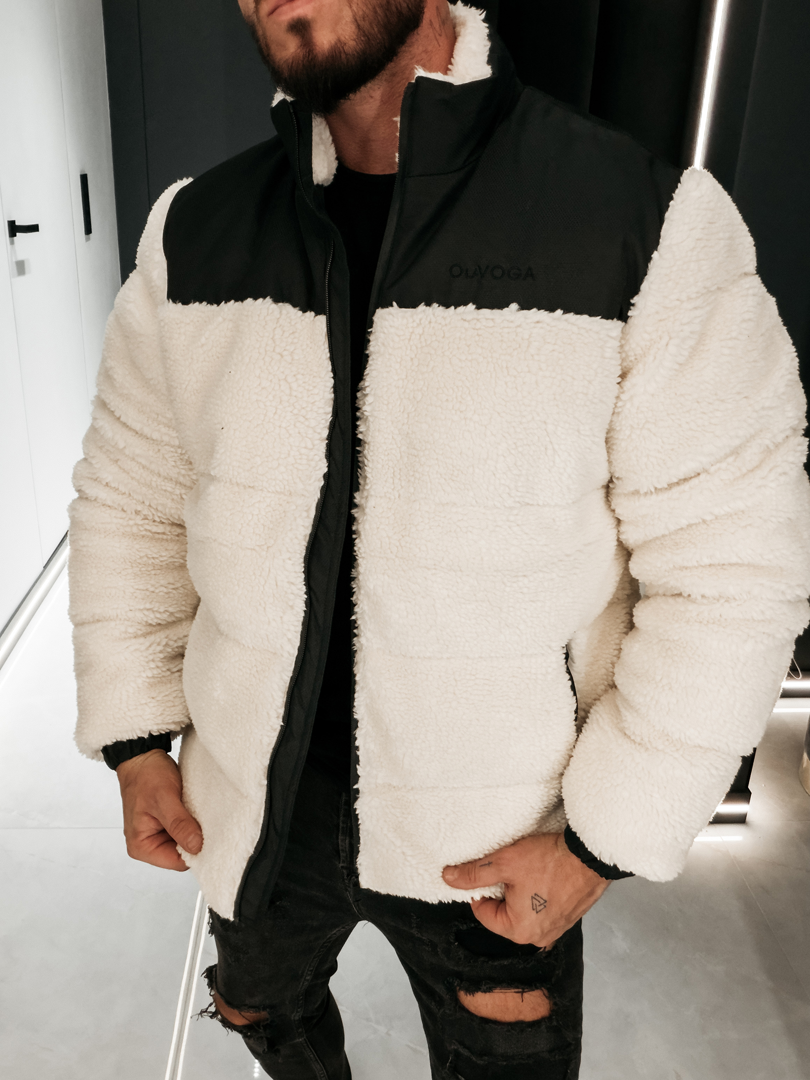 Kurtka męska OLAVOGA VAAS beżowo-czarna - obrazek 5