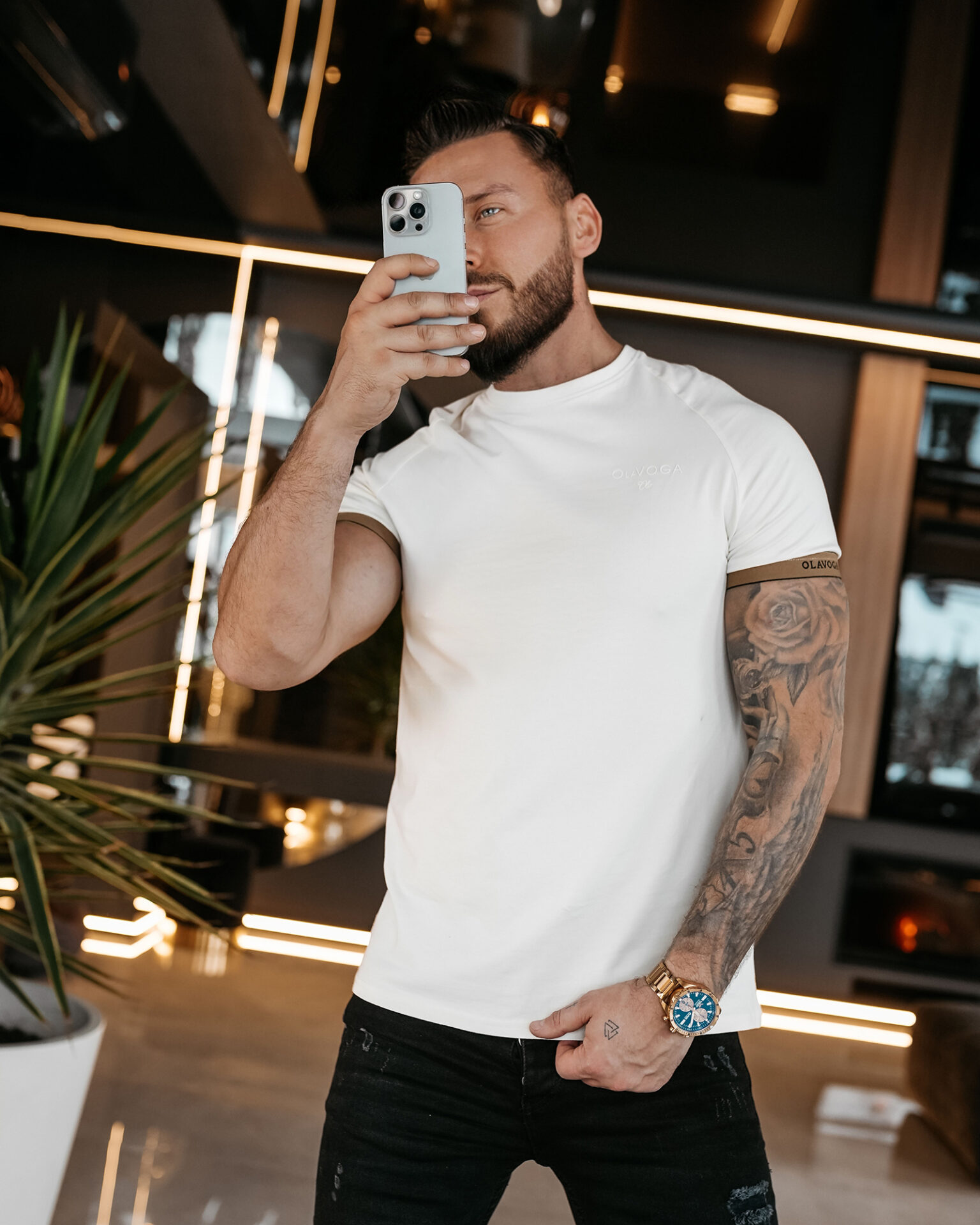 T-shirt męski OLAVOGA RAYSIER ecru - obrazek 3